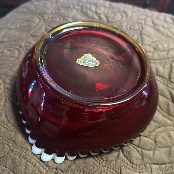 FENTON Art Glass Heart Flame Snow Crest Relish Nappy Large - Picture 2 of 5